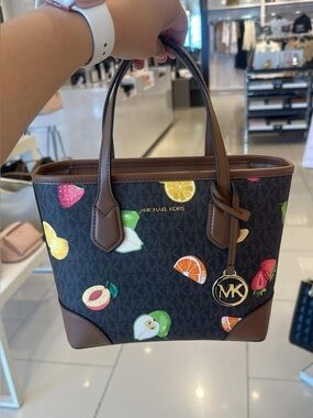 Michael Kors Small Brown Tote with Fruit Print